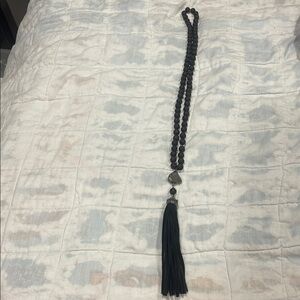Elegant Black Beaded Necklace with Tassel